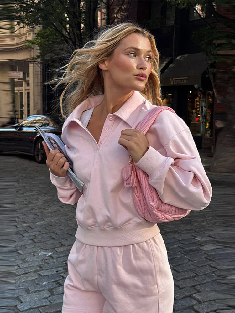 Women's Tracksuit Laple Zipper Patchwork Full Sleeve Sweatshirt Loose Elastic Waist Pants Female 2 Piece Sets 2025 Lady Outfits