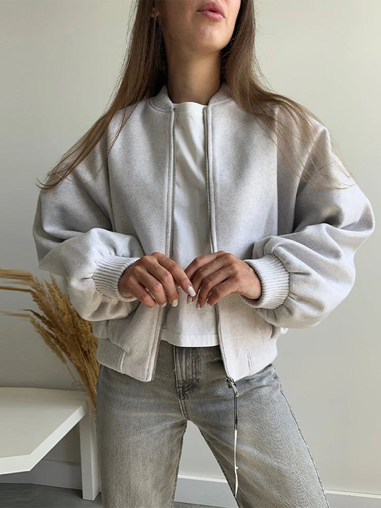 Ladies Fashion Autumn Winter Jacket Women Retro Long Sleeve Elastic Hem Zipper Soft Bomber Jacket Women Coats Female