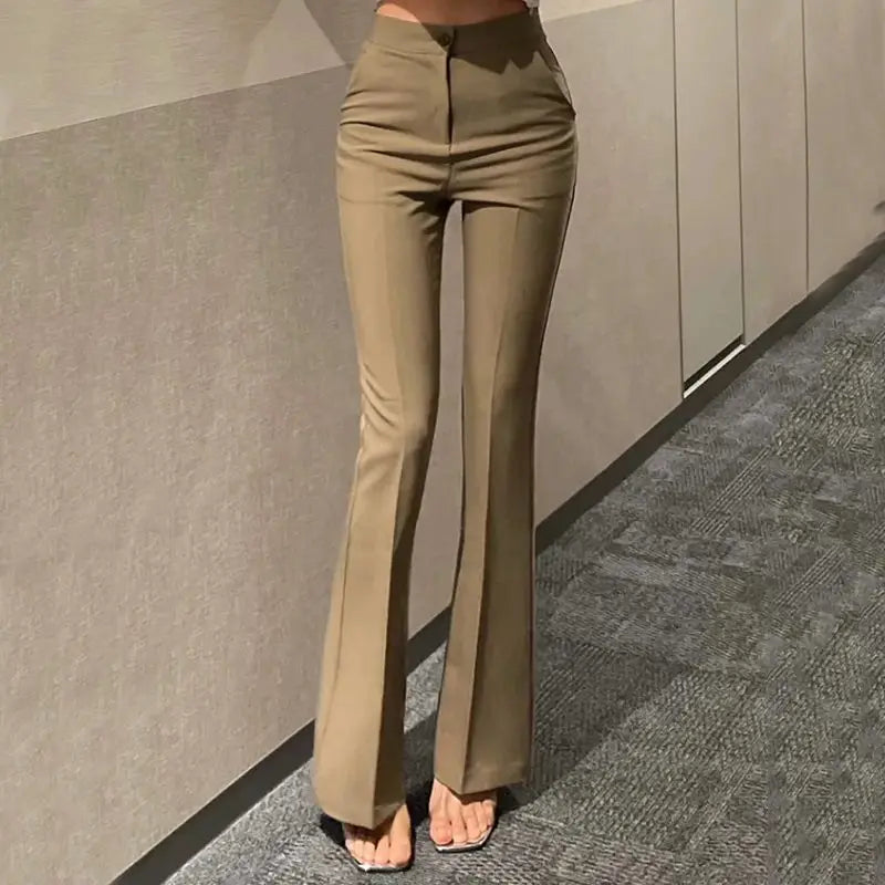 Korean Spring New Slim Fit High Waist Fashionable Commuting Versatile Temperament Slightly Flare Casual Trousers for Women