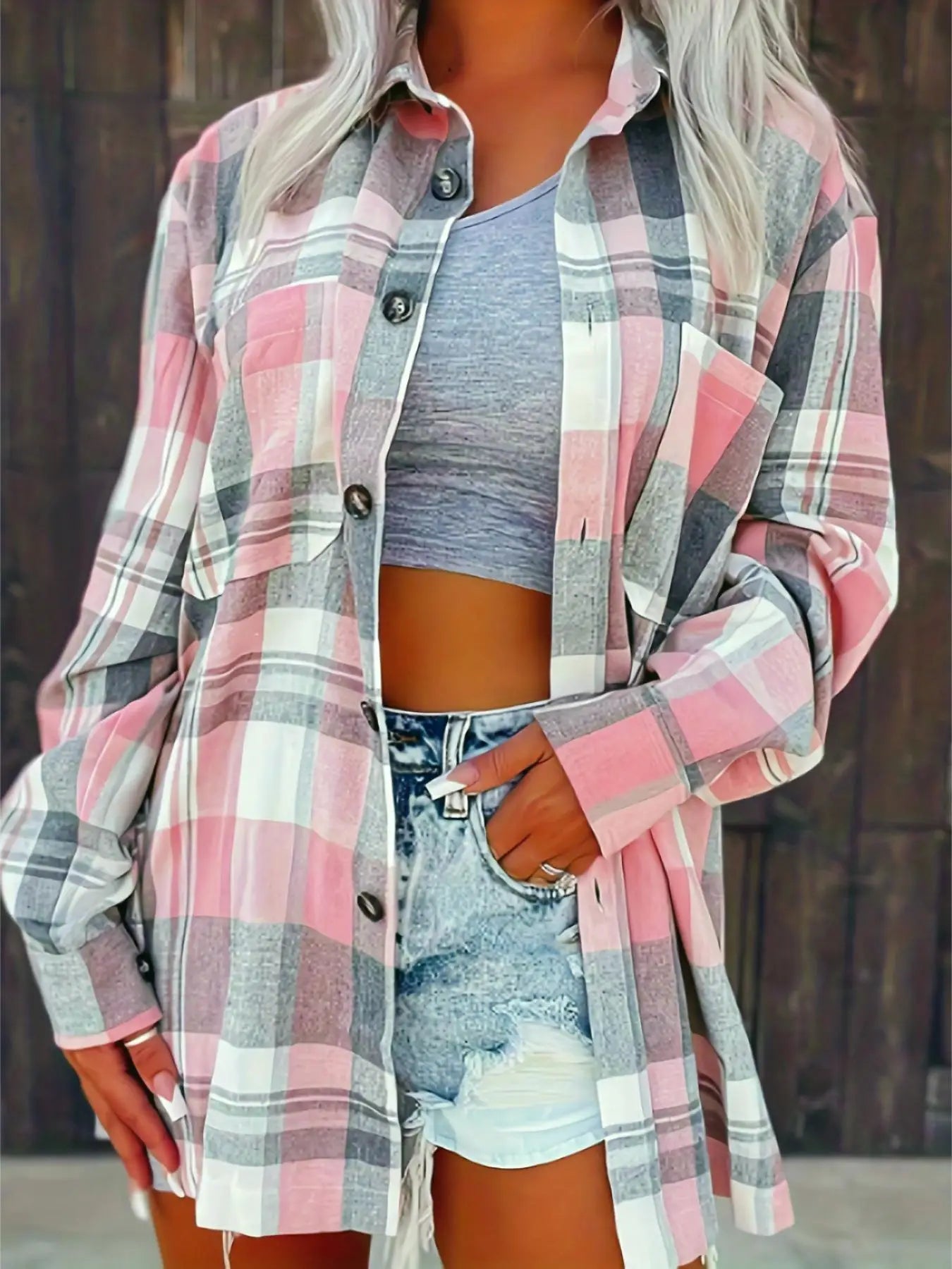 Fashion women's top Autumn and winter style loose temperament plaid shirt comfortable casual long-sleeved coat